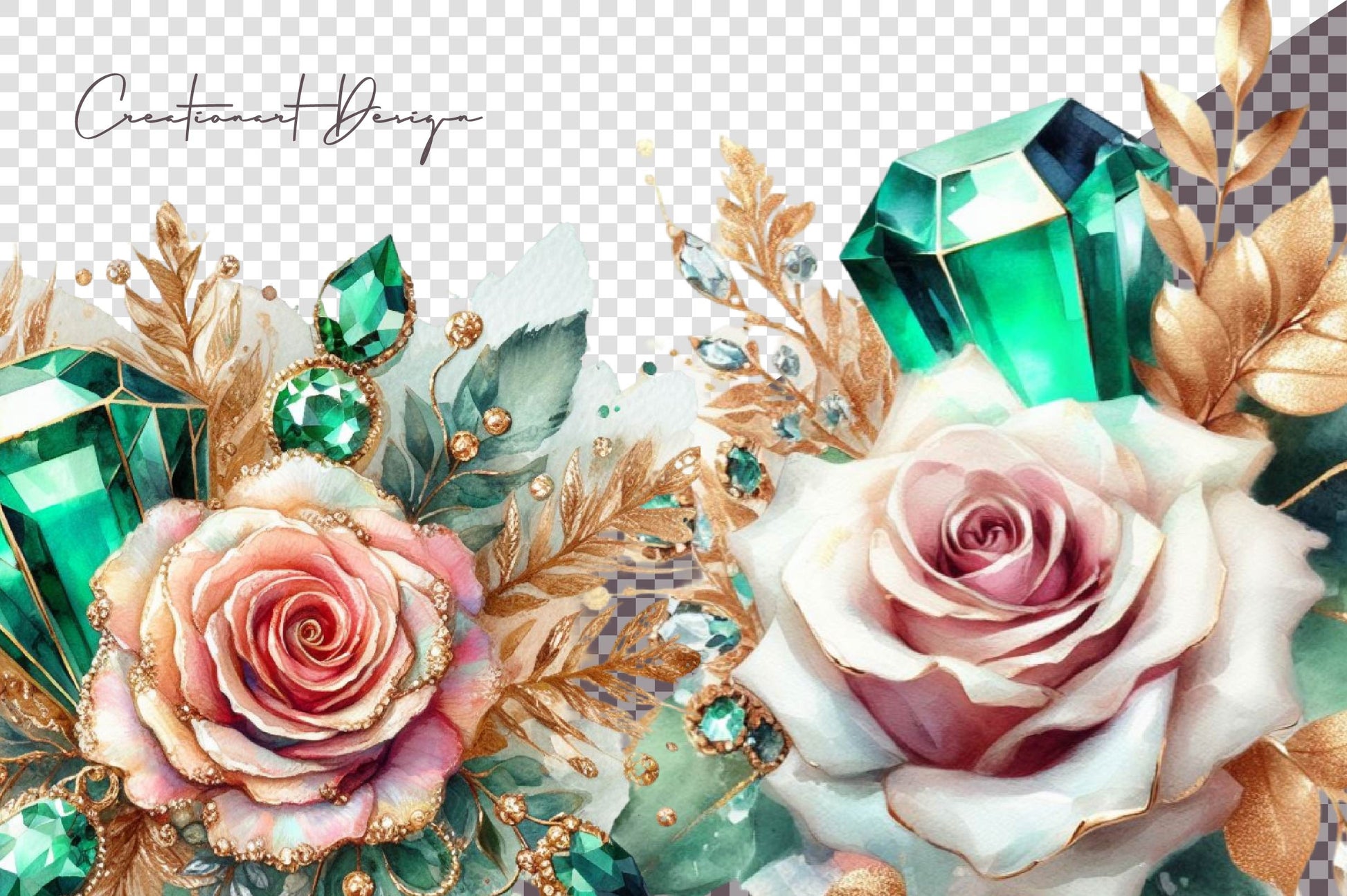 Emerald And Gold Glam Rose Clip Art Clipart Bundle - CraftNest - Digital Crafting and Art