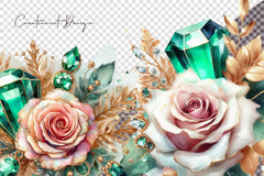 Emerald And Gold Glam Rose Clip Art Clipart Bundle - CraftNest - Digital Crafting and Art