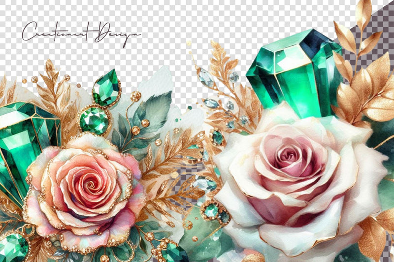 Emerald And Gold Glam Rose Clip Art Clipart Bundle - CraftNest - Digital Crafting and Art