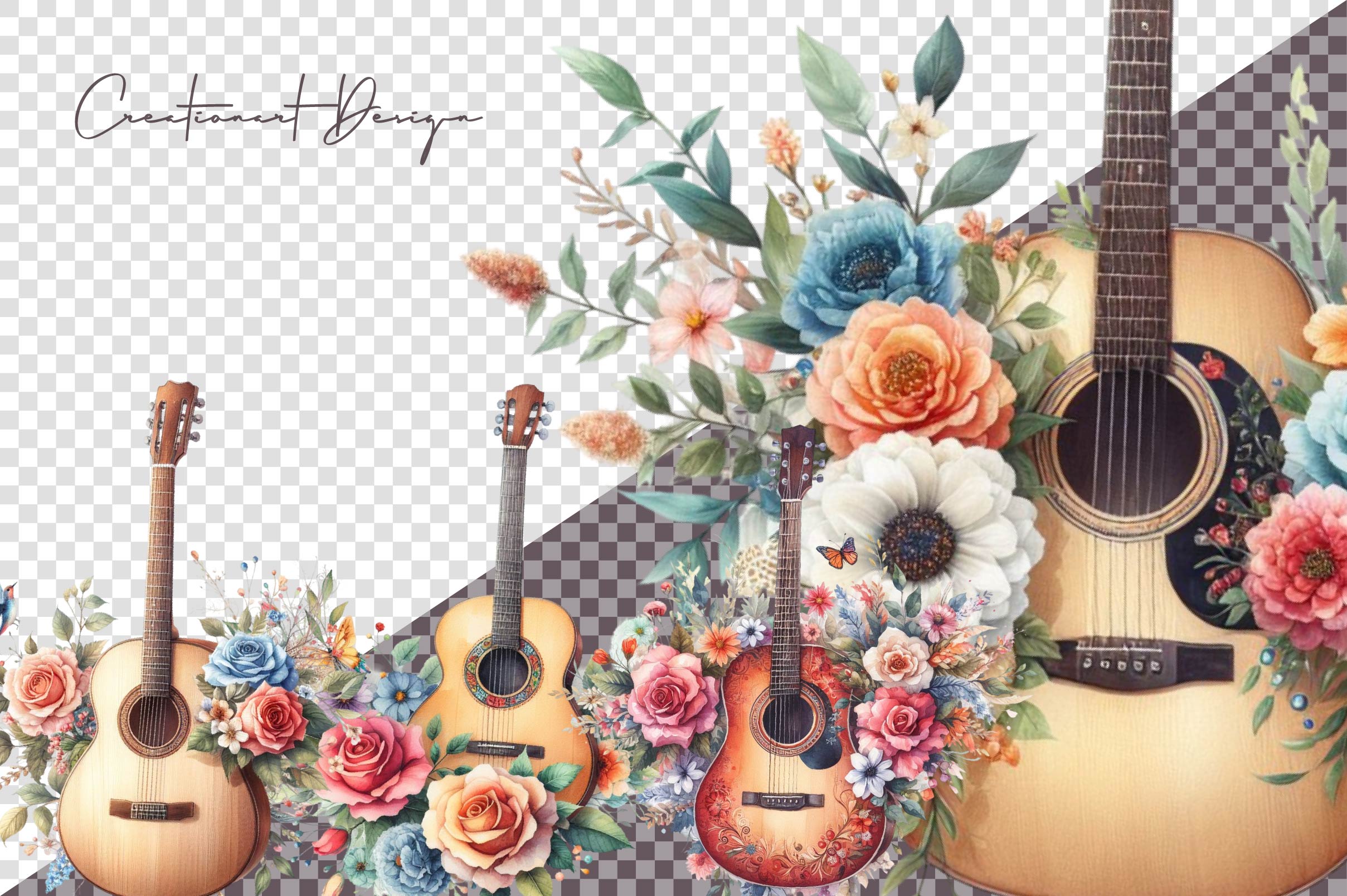 Floral Guitars Clipart Bundle - CraftNest - Digital Crafting and Art