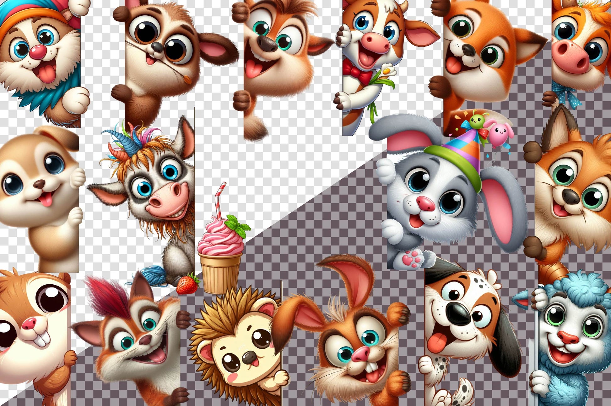 Crazy Animals Peeking Around Corner Clipart Bundle - CraftNest - Digital Crafting and Art