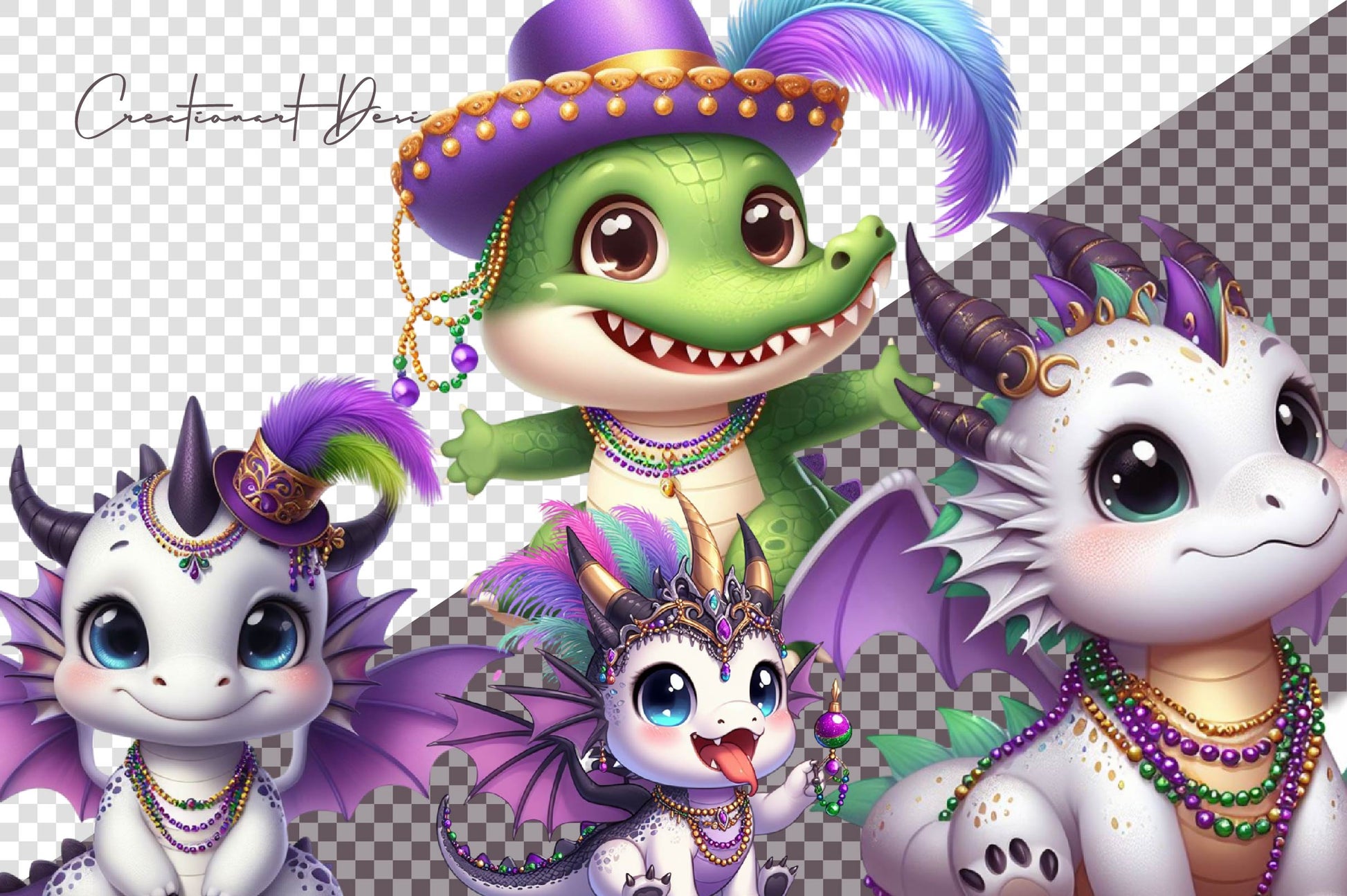 Mardi Gras Baby Dragon Clipart Bundle - CraftNest - Digital Crafting and Art