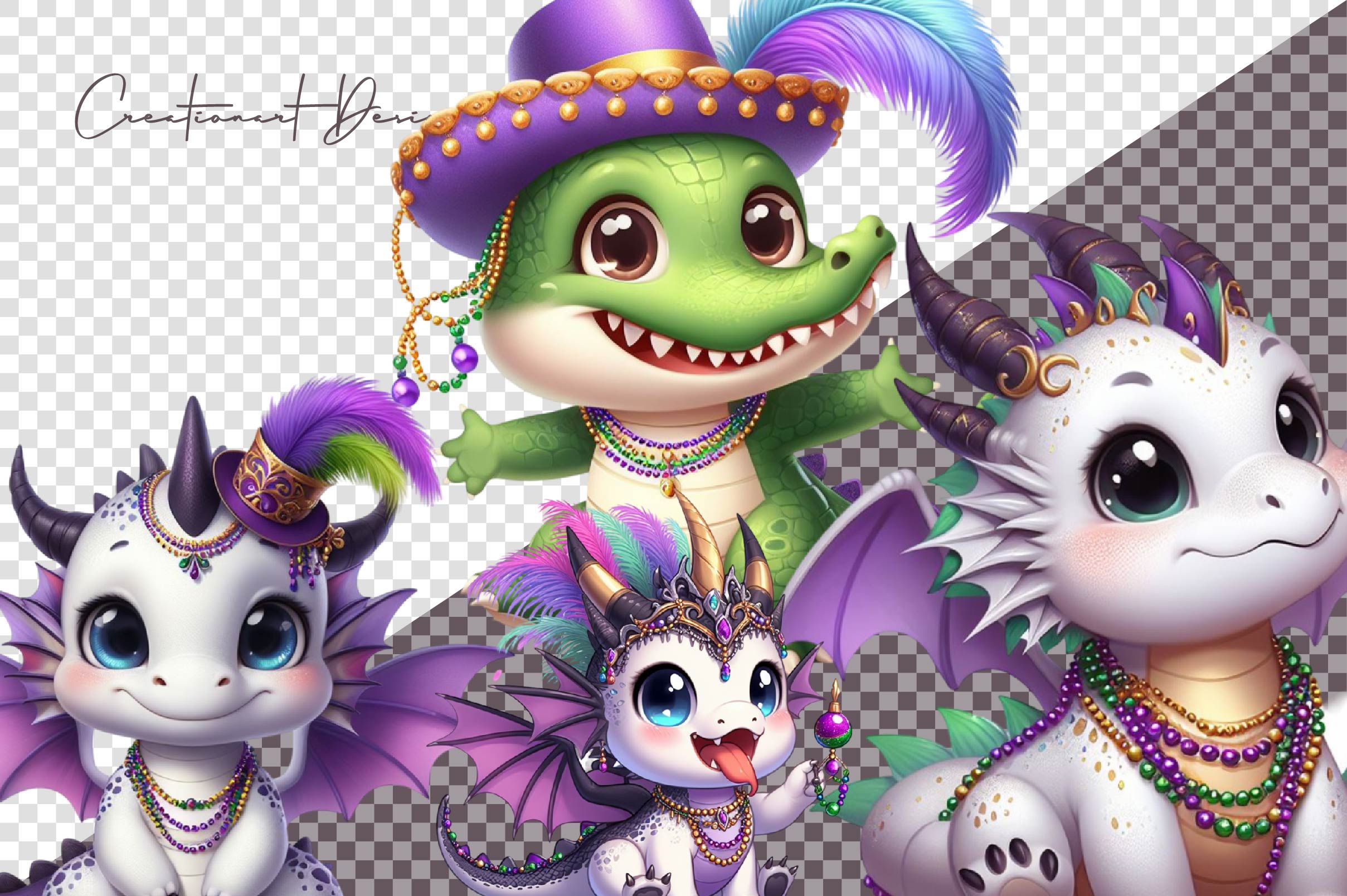 Mardi Gras Baby Dragon Clipart Bundle - CraftNest - Digital Crafting and Art