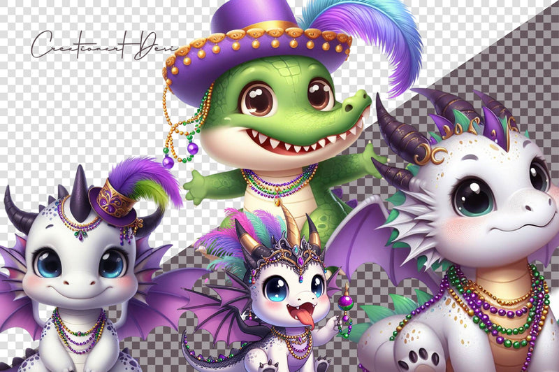 Mardi Gras Baby Dragon Clipart Bundle - CraftNest - Digital Crafting and Art