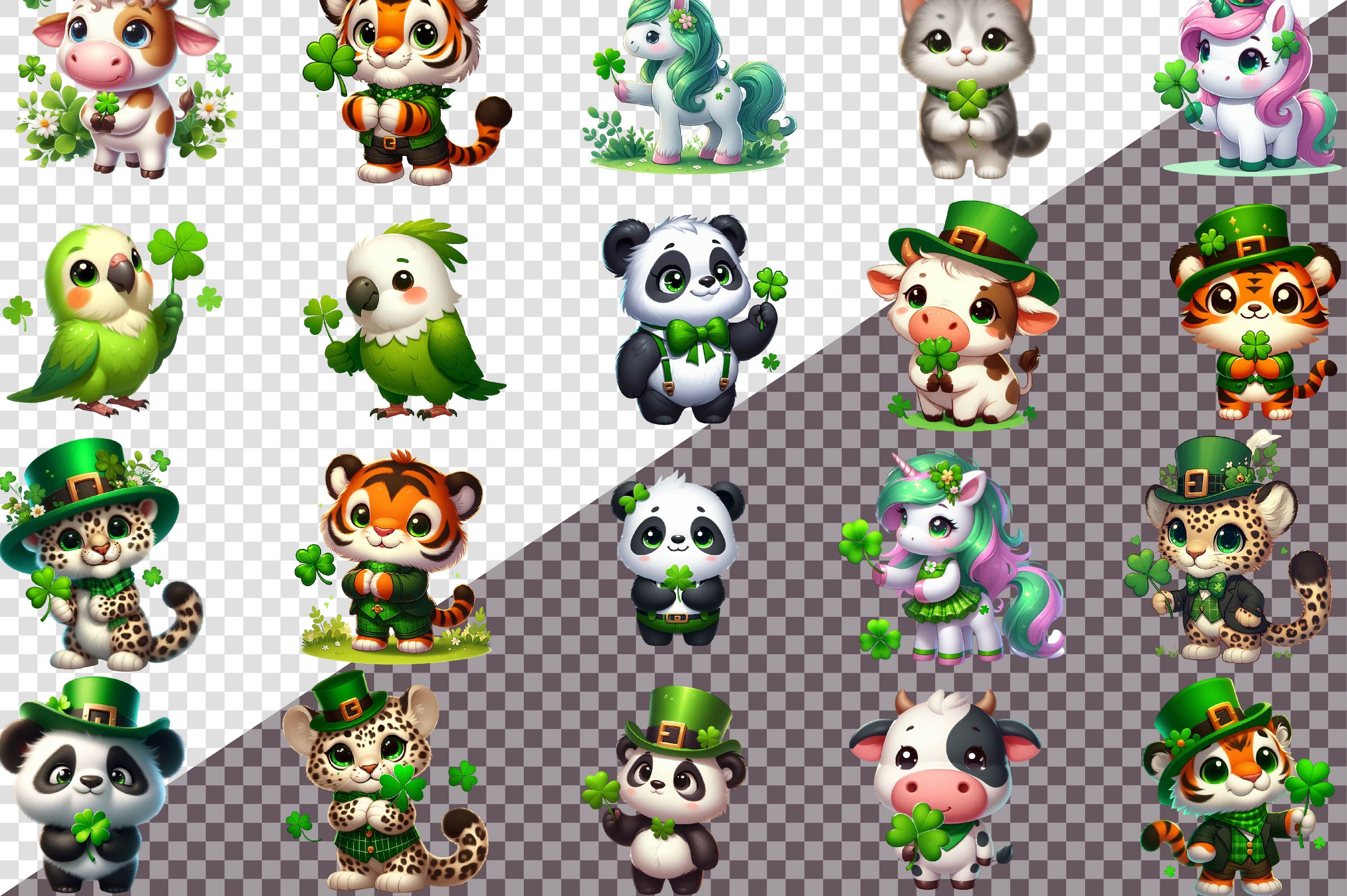 St Patricks Day Animals Clover Clipart Bundle - CraftNest - Digital Crafting and Art