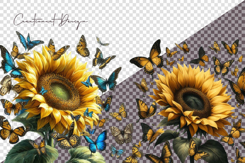 Sunflower And Butterfly Clipart Bundle - CraftNest - Digital Crafting and Art