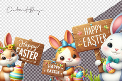 Happy Easter Bunny Sign Clipart Bundle - CraftNest - Digital Crafting and Art