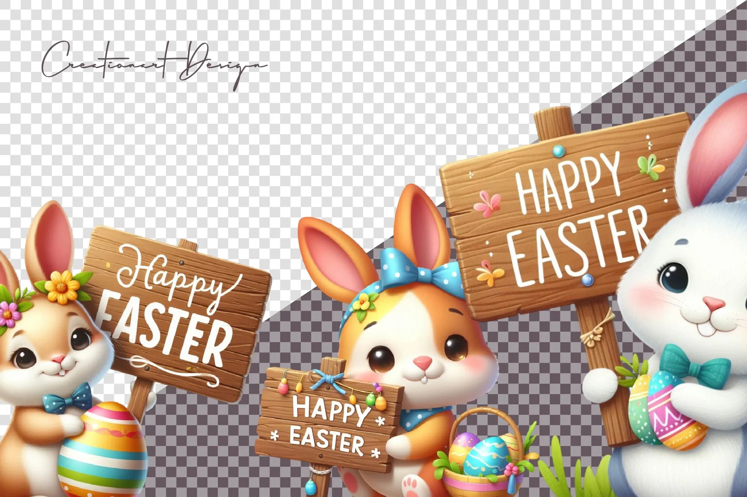 Happy Easter Bunny Sign Clipart Bundle - CraftNest - Digital Crafting and Art
