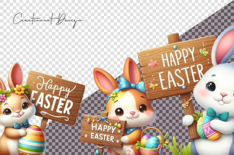 Happy Easter Bunny Sign Clipart Bundle - CraftNest - Digital Crafting and Art