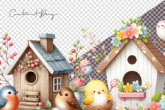 Spring Bird Houses Clipart Bundle - CraftNest - Digital Crafting and Art
