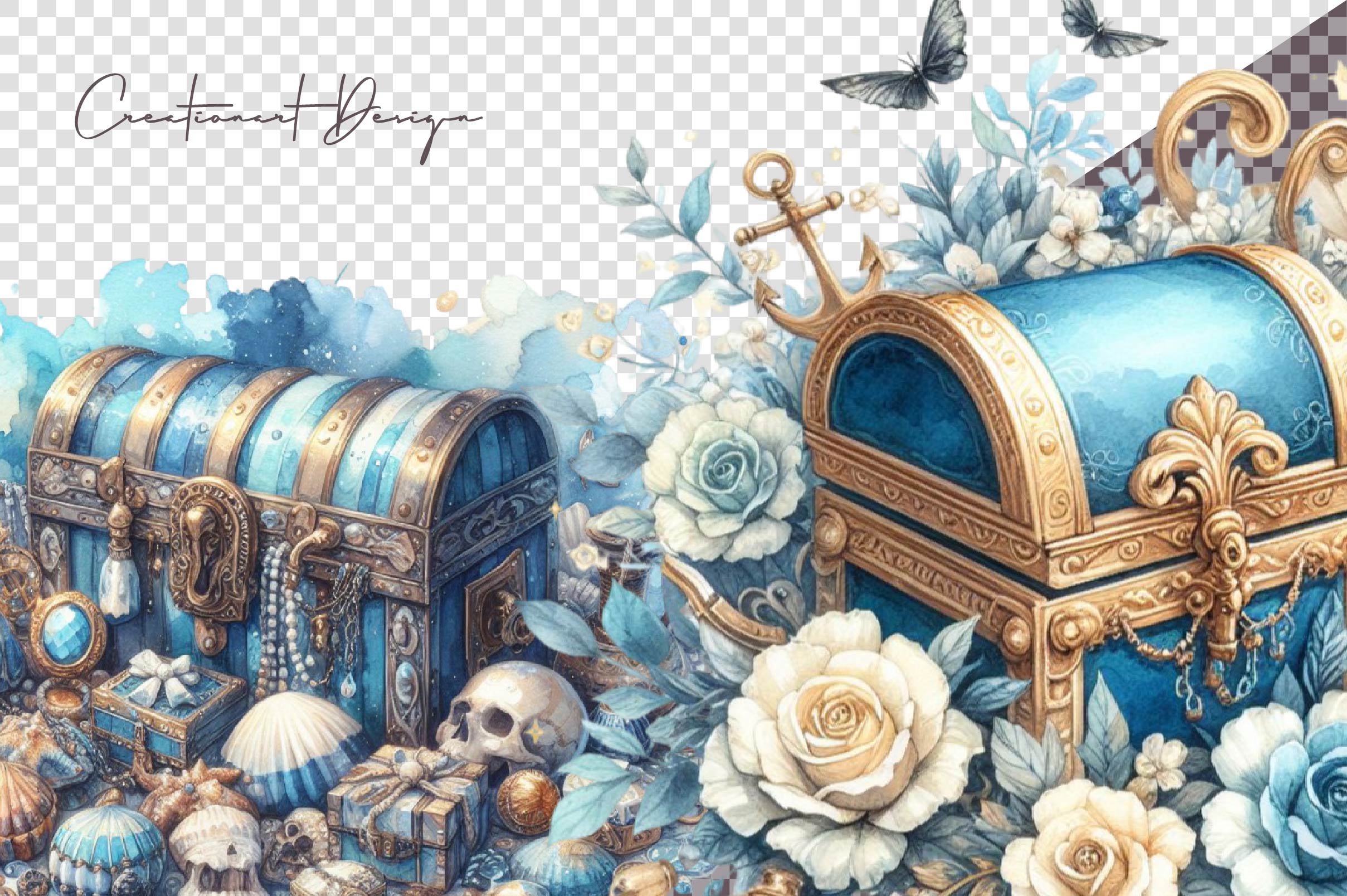 Blue And Ivory Treasures Clipart Bundle - CraftNest - Digital Crafting and Art