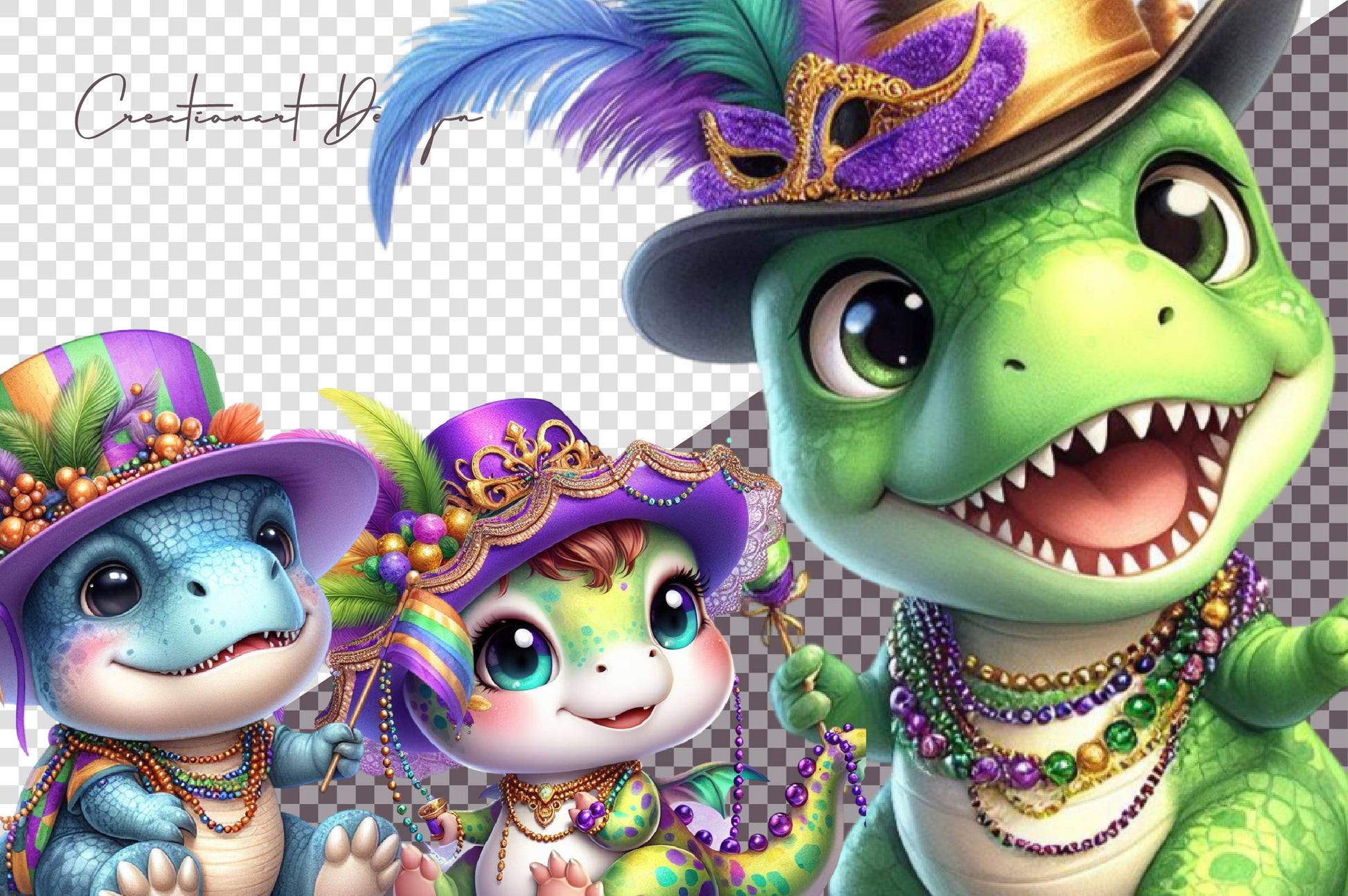 Mardi Gras Dinosaur Clipart Bundle - CraftNest - Digital Crafting and Art