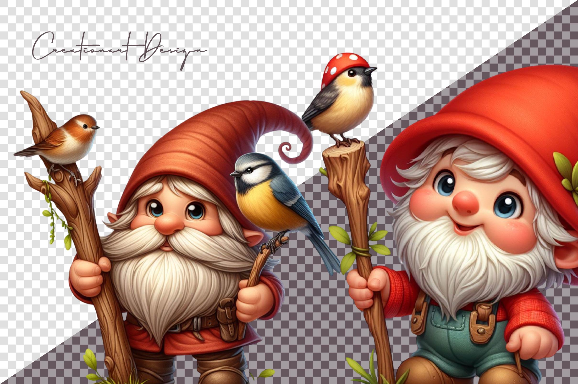 Gnome & Bird Clipart Bundle - CraftNest - Digital Crafting and Art