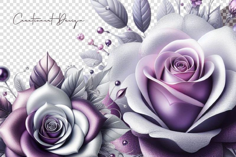 Purple And Silver Floral Clipart Bundle - CraftNest - Digital Crafting and Art