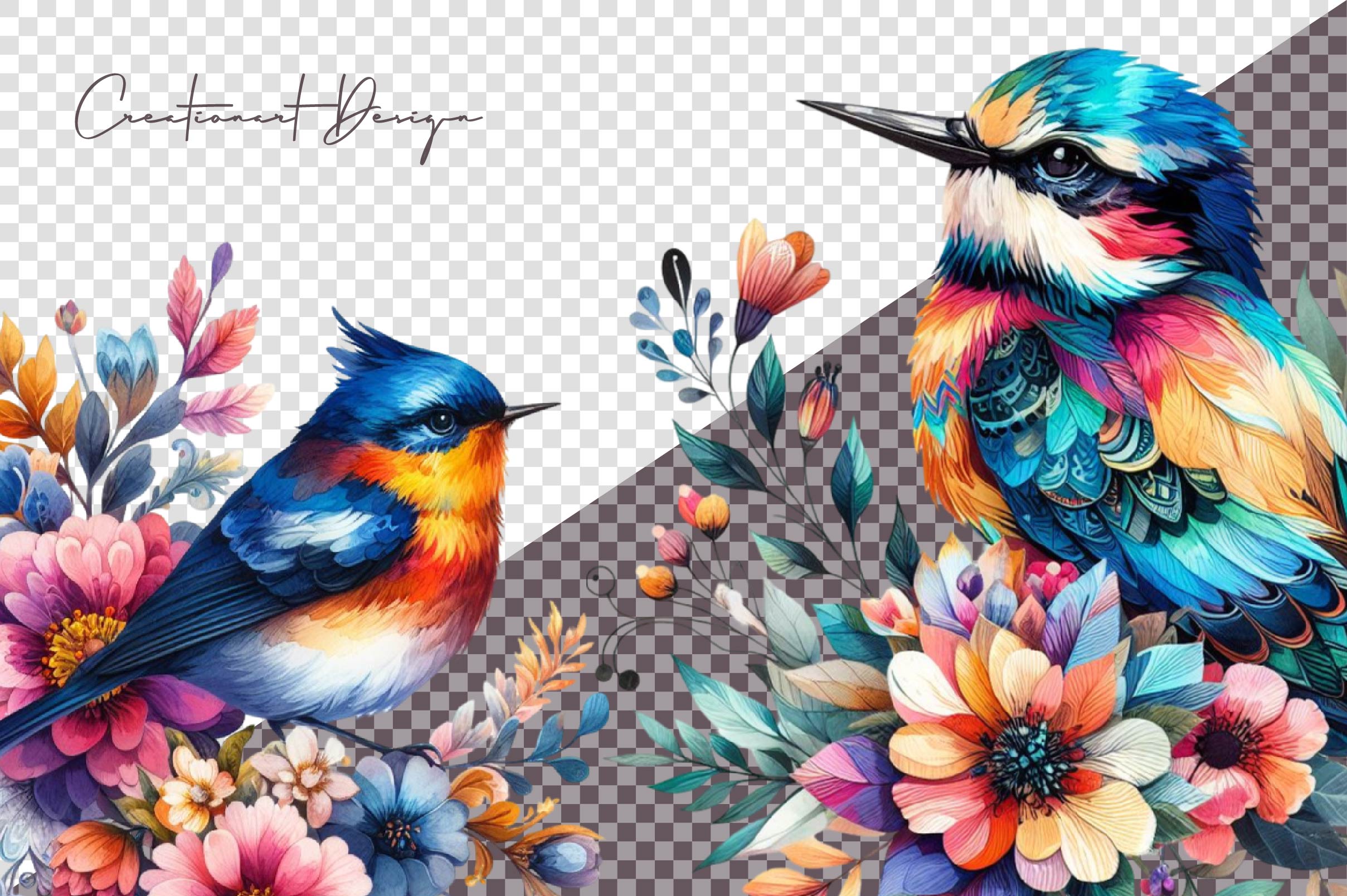 Floral Birds Clipart Bundle - CraftNest - Digital Crafting and Art