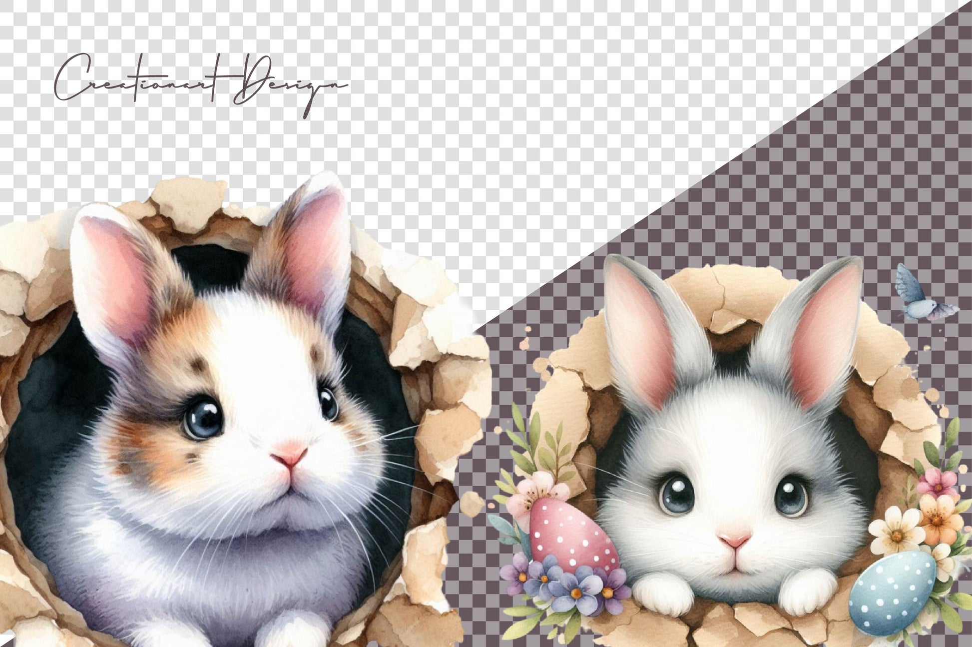 Bunny Peeks Out Of A Hole Clipart Bundle - CraftNest - Digital Crafting and Art