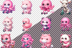 Cute Animals In Pink Scooter Clipart Bundle - CraftNest - Digital Crafting and Art