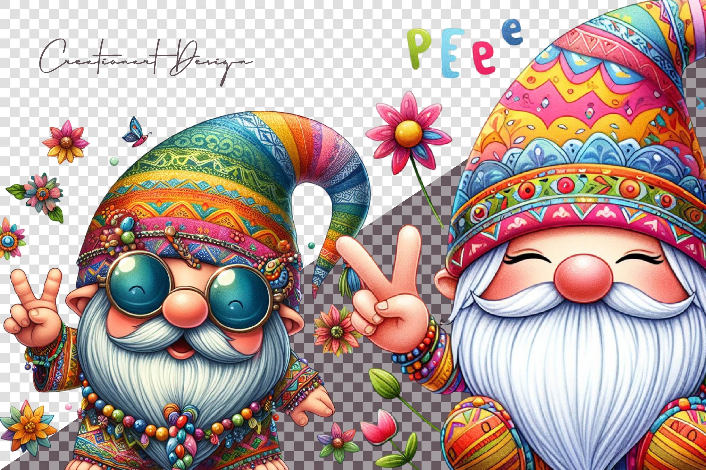 Cute Hippie Gnome Clipart Bundle - CraftNest - Digital Crafting and Art