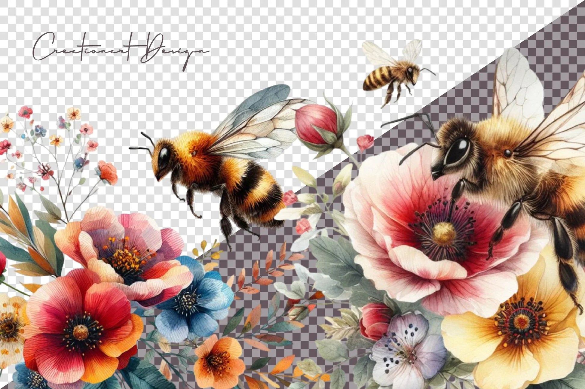 Floral Honey Bee Clipart Bundle - CraftNest - Digital Crafting and Art