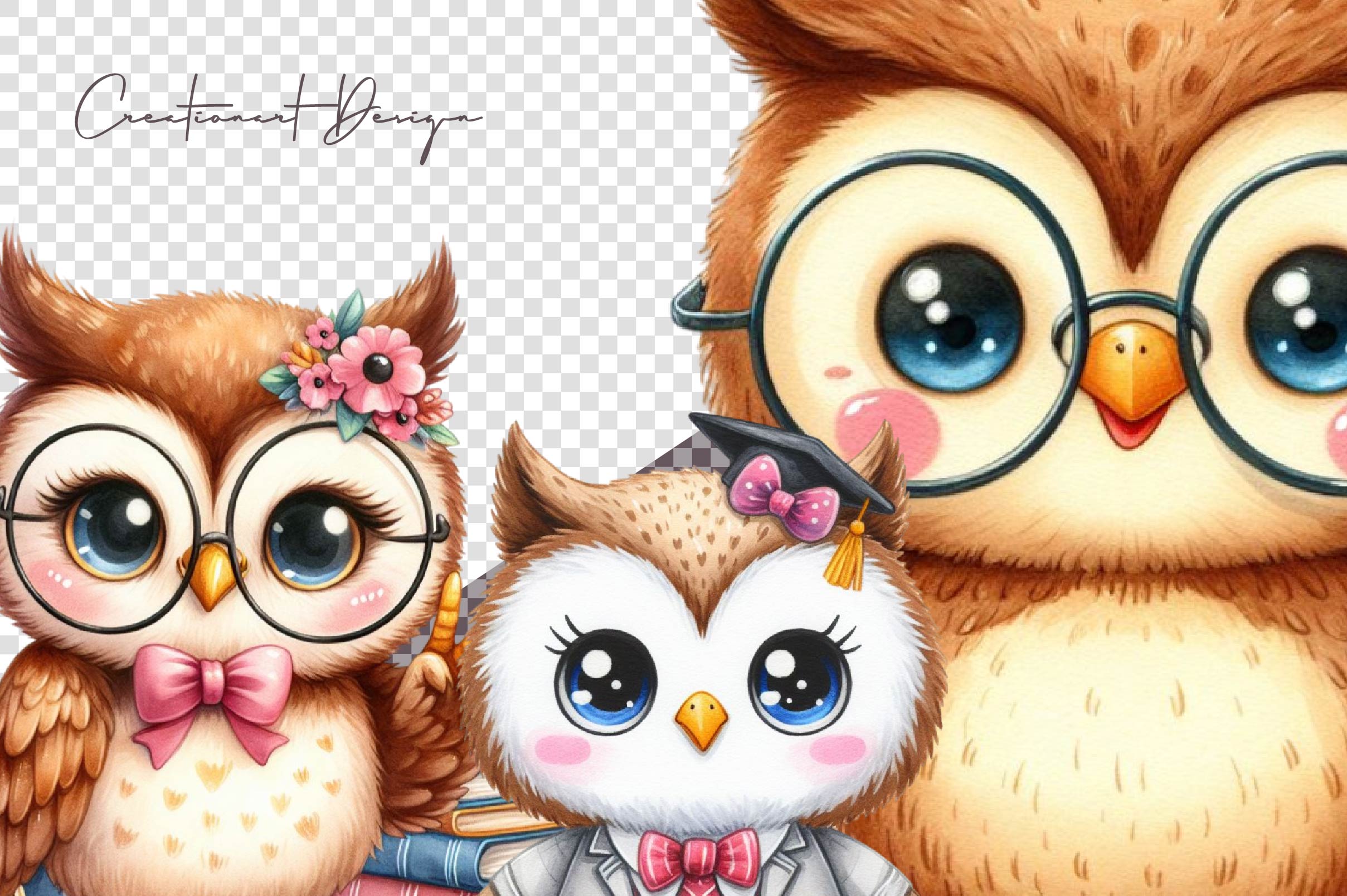 Cute Owl Student Cartoon Clipart Bundle - CraftNest - Digital Crafting and Art