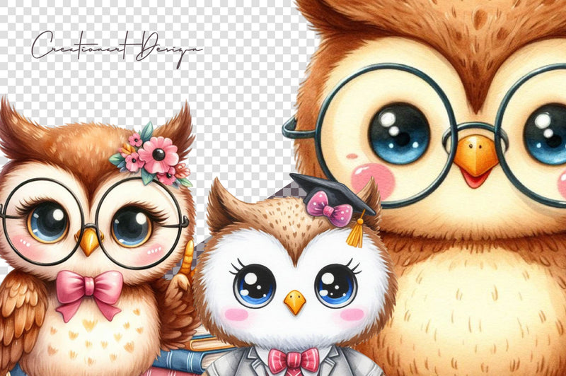 Cute Owl Student Cartoon Clipart Bundle - CraftNest - Digital Crafting and Art