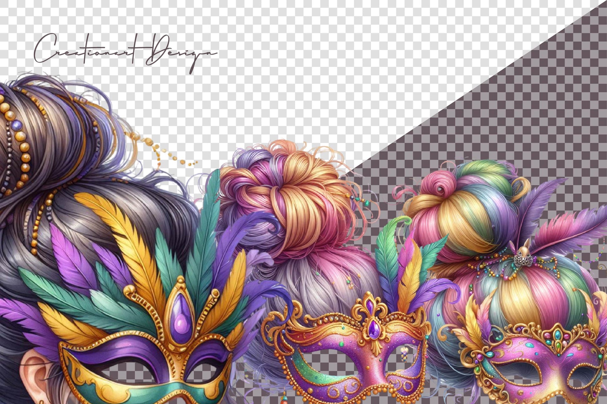 Mardi Gras Mama Messy Bun Clipart Bundle - CraftNest - Digital Crafting and Art