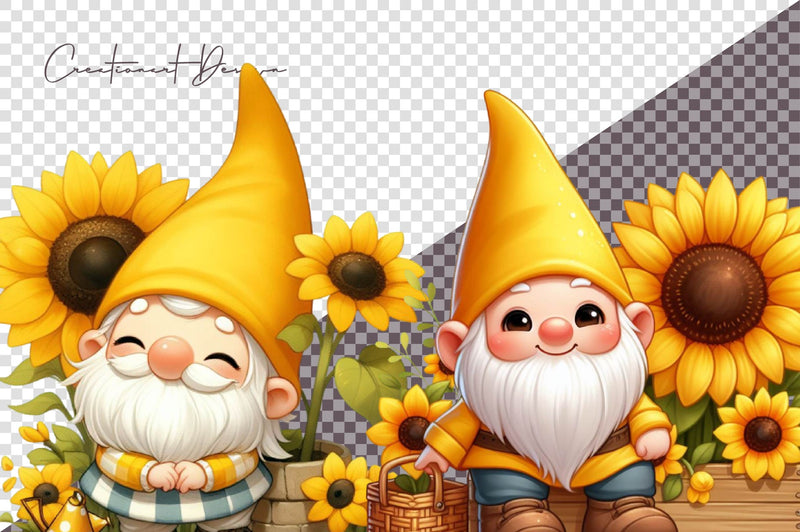 Cute Sunflower Gnome Clipart Bundle - CraftNest - Digital Crafting and Art