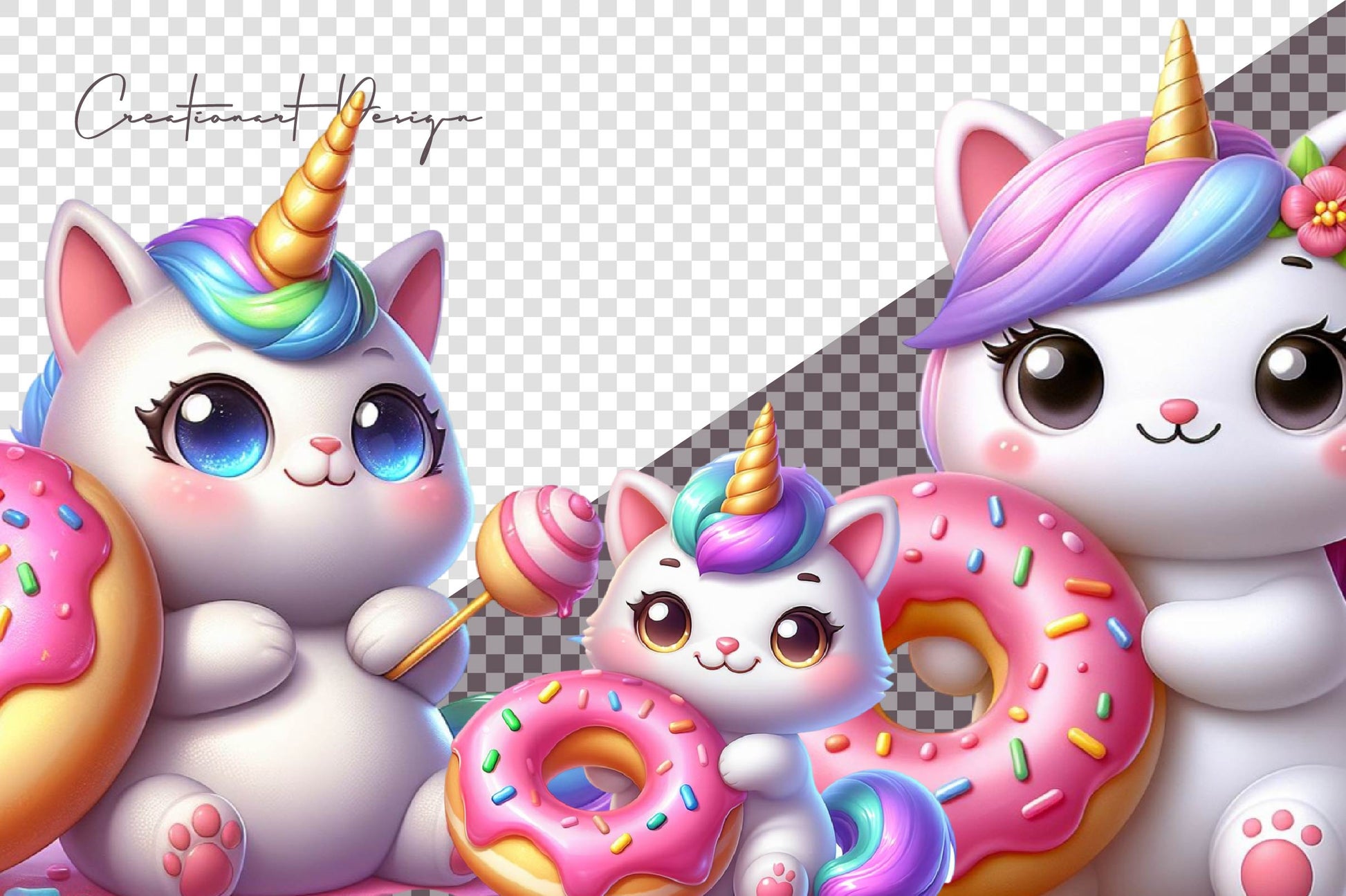 Cat Unicorn And Donut Clipart Bundle - CraftNest - Digital Crafting and Art