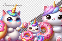 Cat Unicorn And Donut Clipart Bundle - CraftNest - Digital Crafting and Art