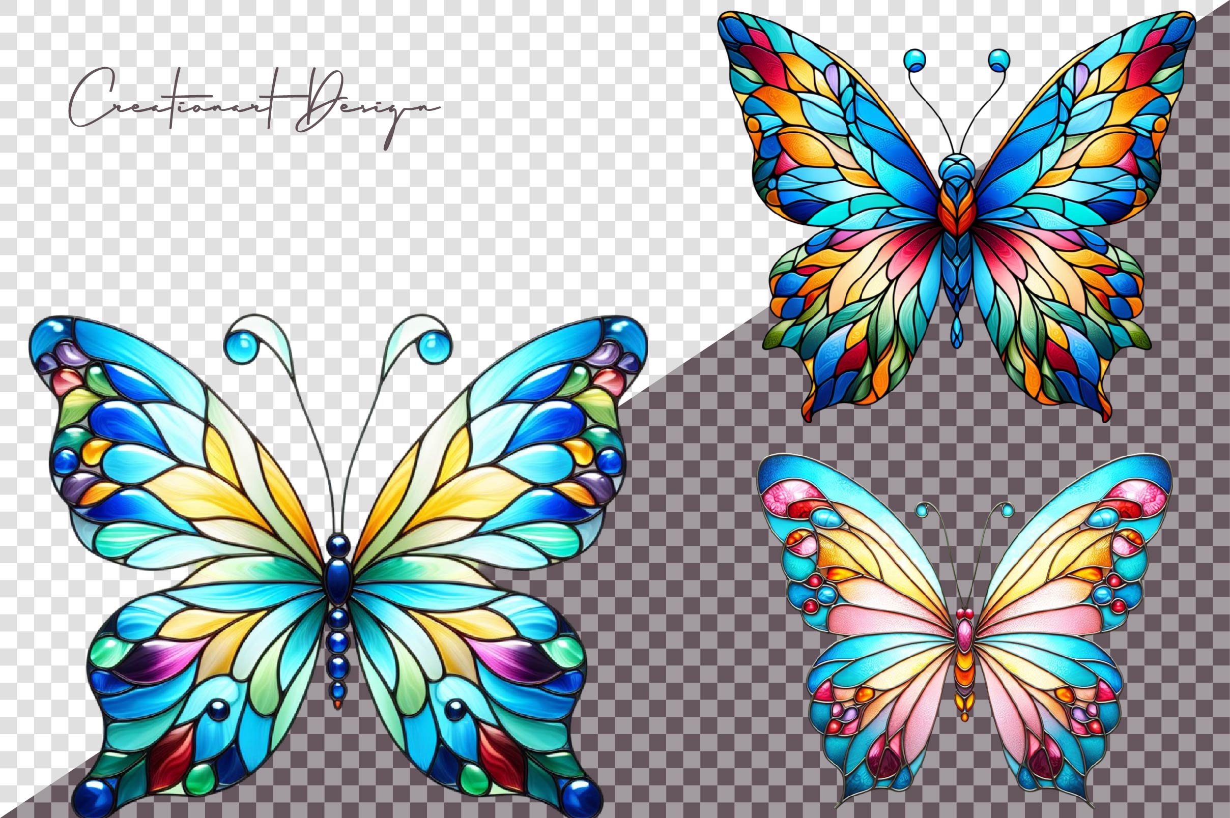 Stained Glass Butterflies Clipart Bundle - CraftNest - Digital Crafting and Art
