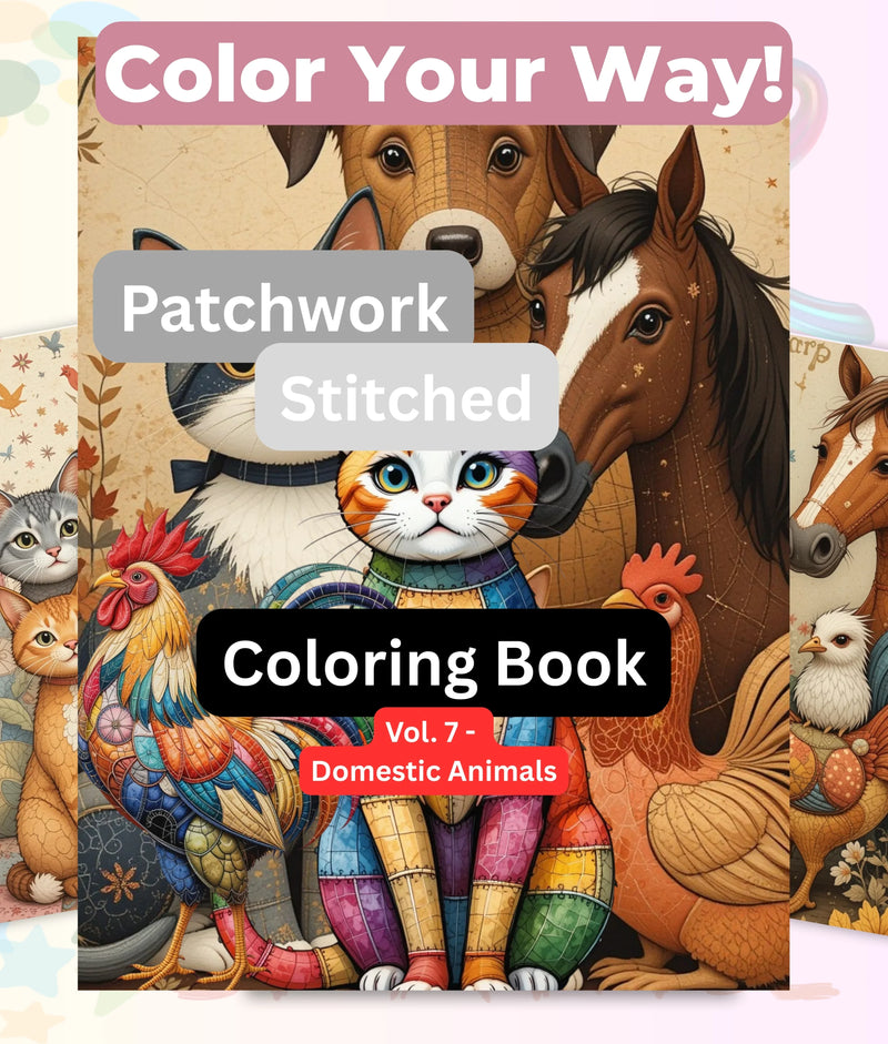 Patchwork Domestic Animals Coloring Book Bundle - CraftNest - Digital Crafting and Art