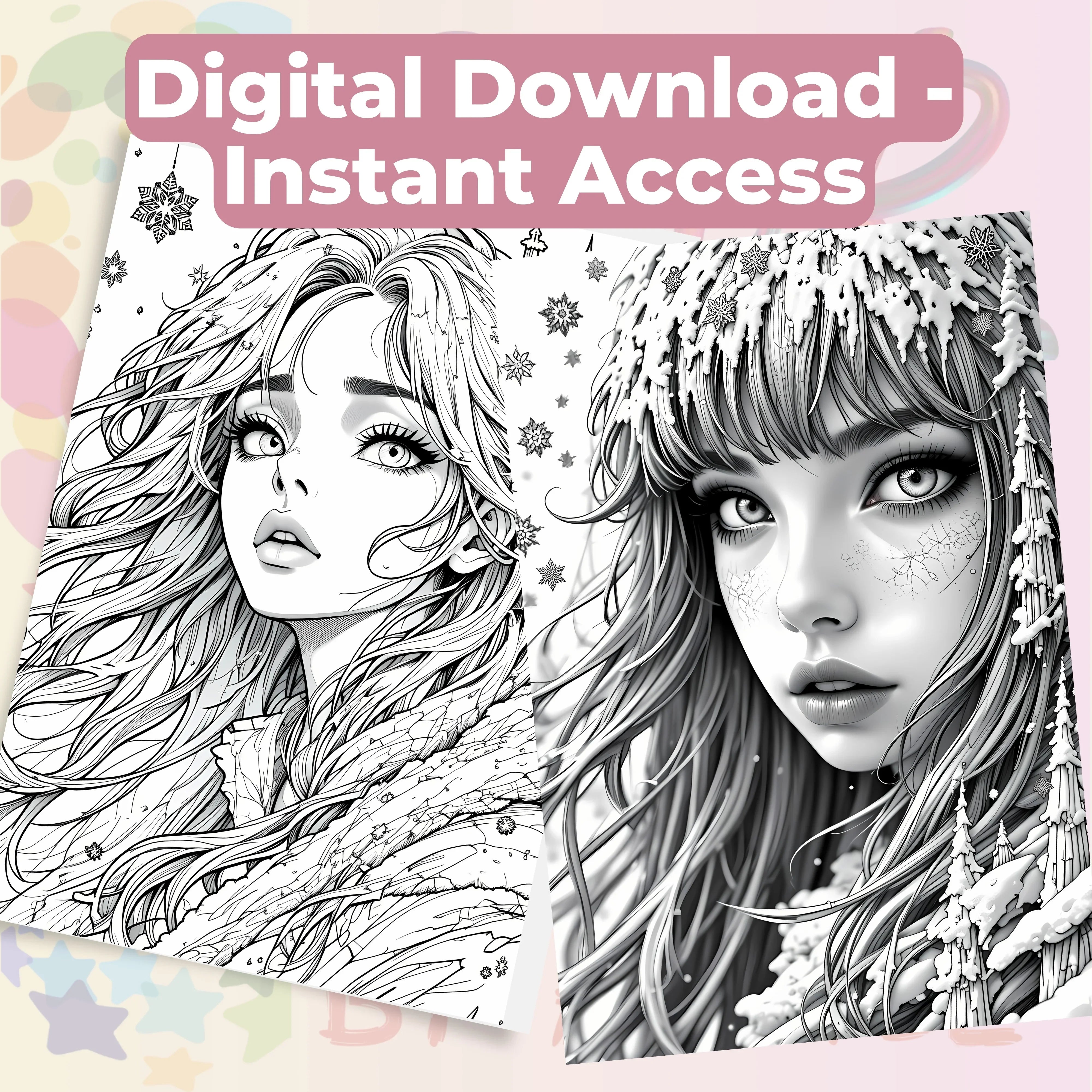 Fantasy Women Portraits Coloring Book Bundle - CraftNest - Digital Crafting and Art