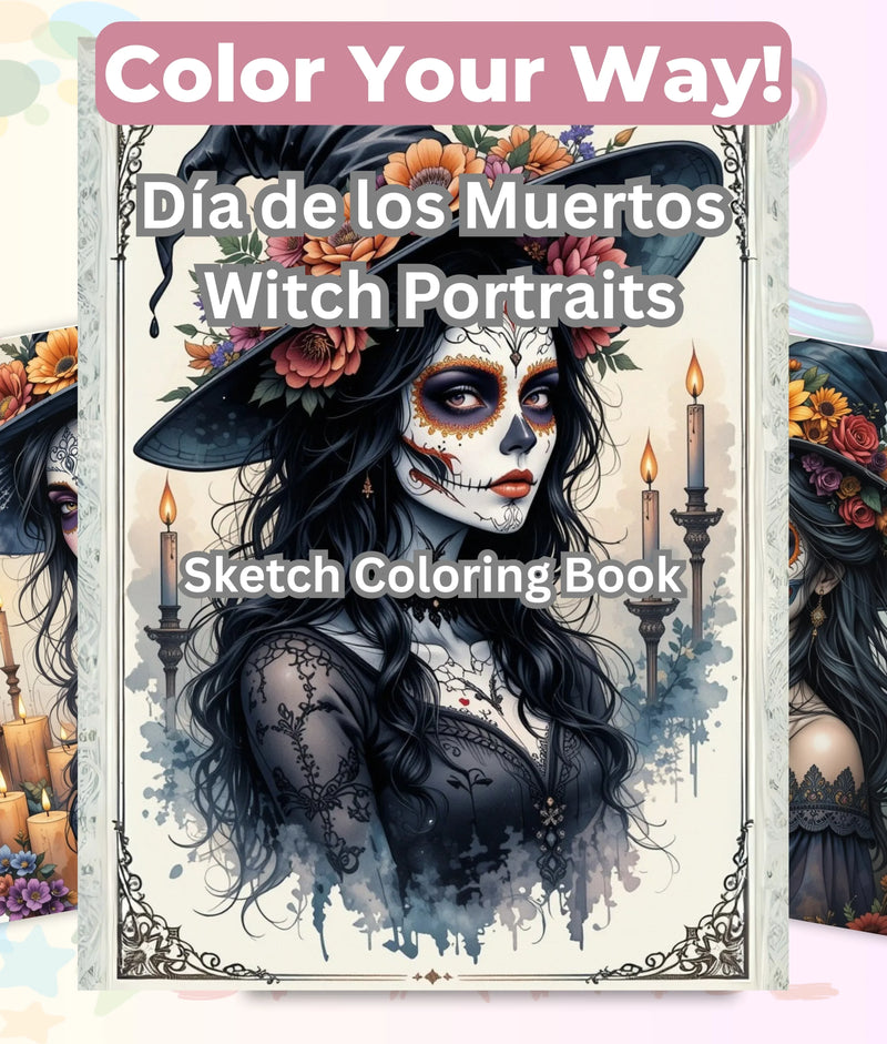 Día de los Muertos Witch Sketch Coloring Book Bundle - CraftNest - Digital Crafting and Art
