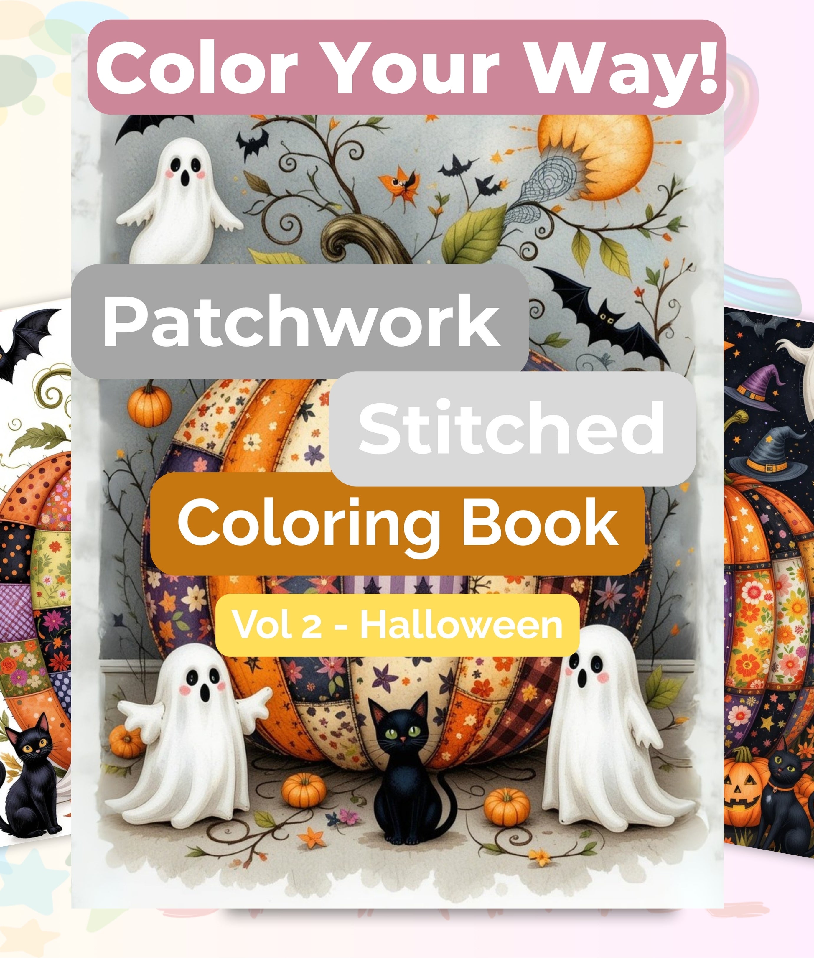 Halloween Patchwork Stitched Coloring Books Bundle Vol 2