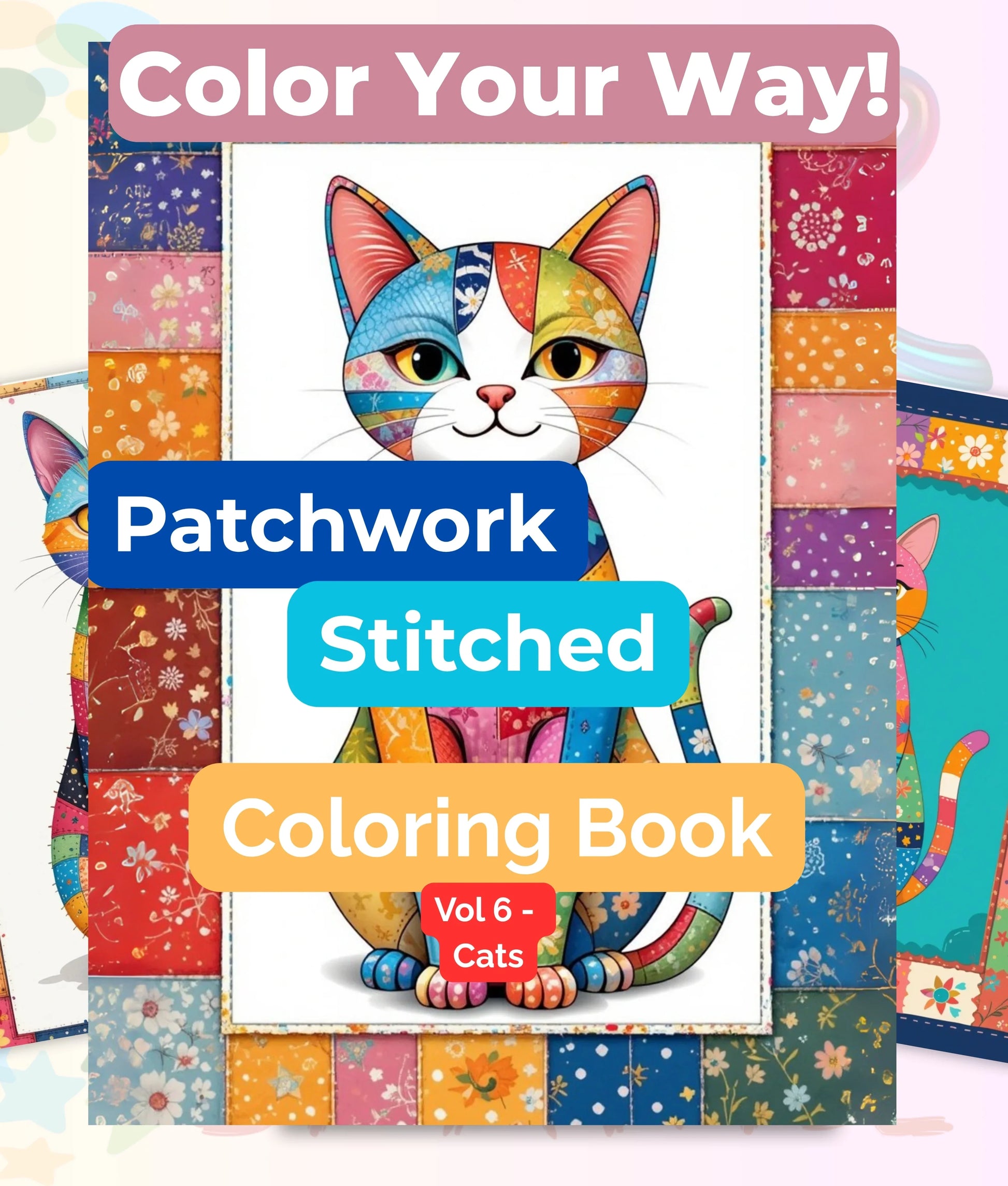 PatchworkStitched Cats Coloring Book Series Vol 6 - CraftNest - Digital Crafting and Art