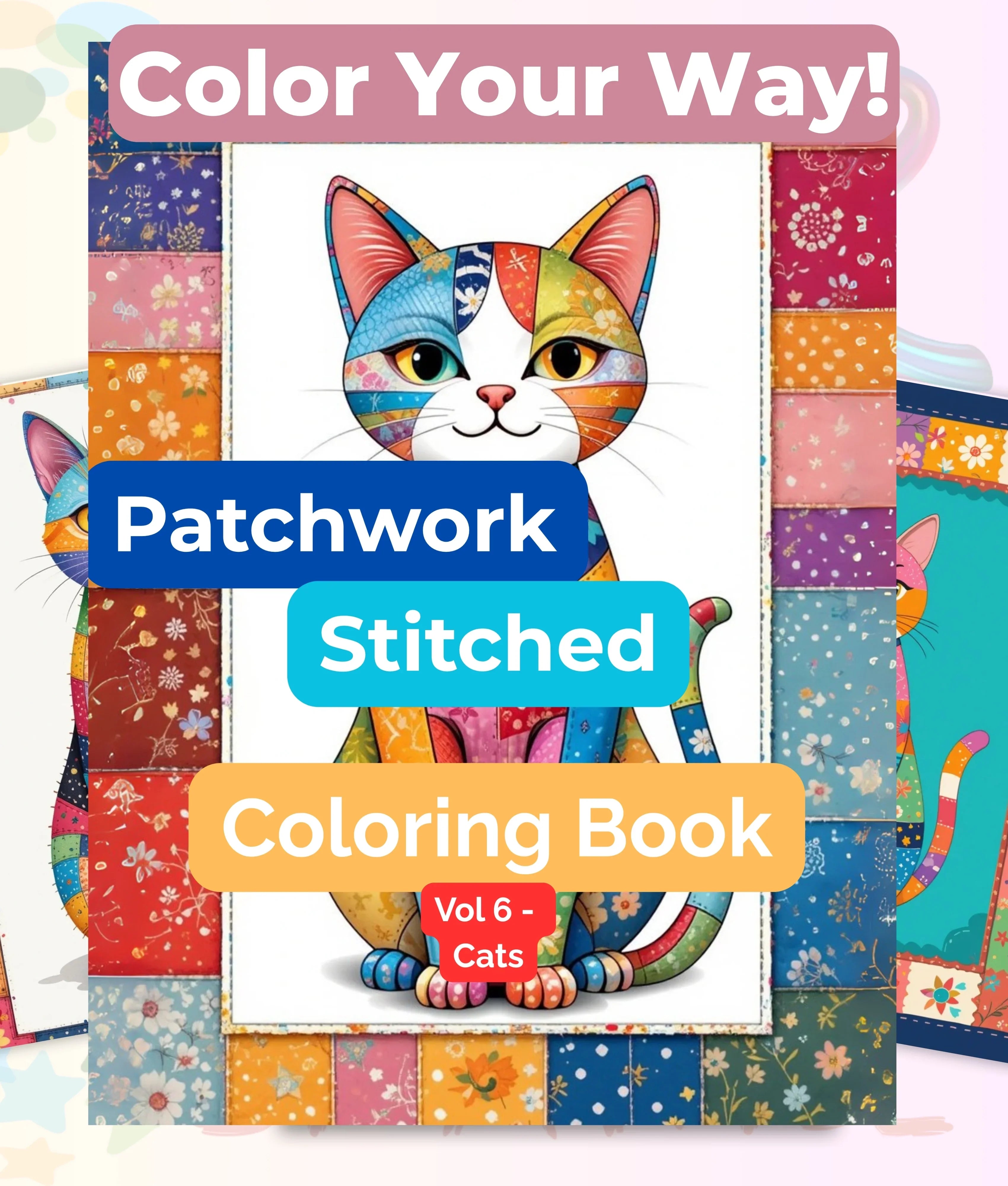 PatchworkStitched Cats Coloring Book Series Vol 6 - CraftNest - Digital Crafting and Art