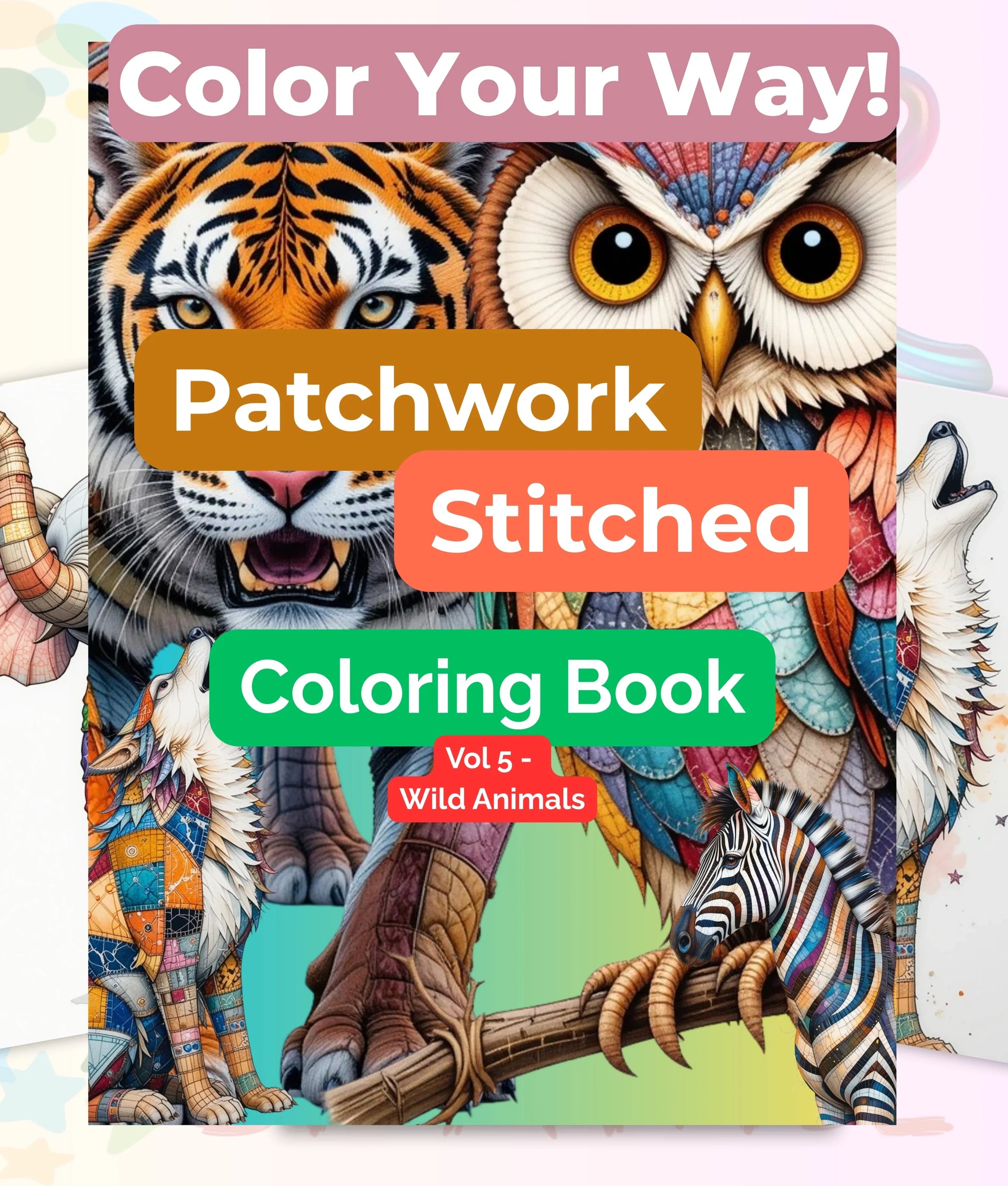 Patchwork Wild Animals Coloring Book Bundle - CraftNest - Digital Crafting and Art