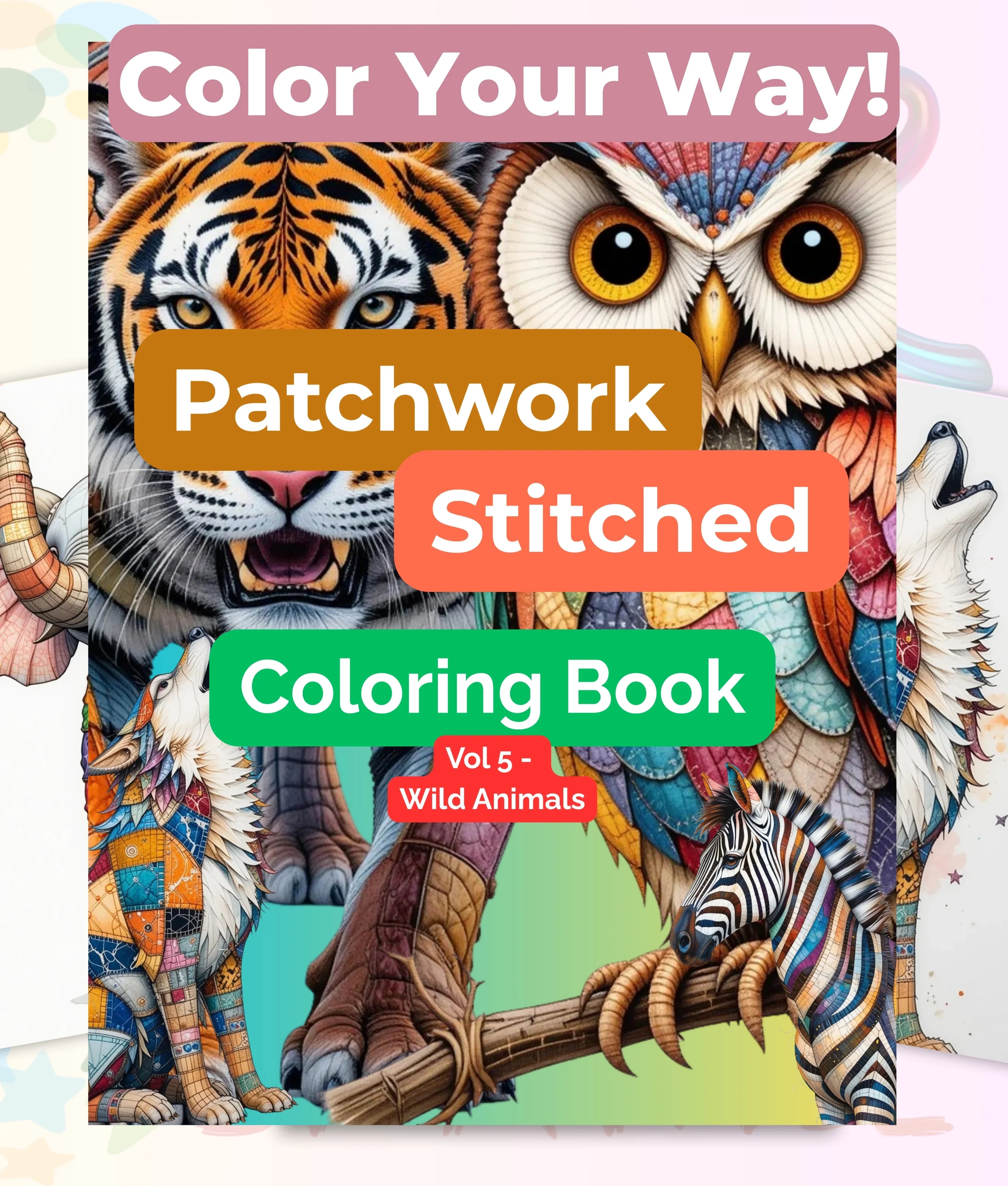 Patchwork Wild Animals Coloring Book Bundle - CraftNest - Digital Crafting and Art