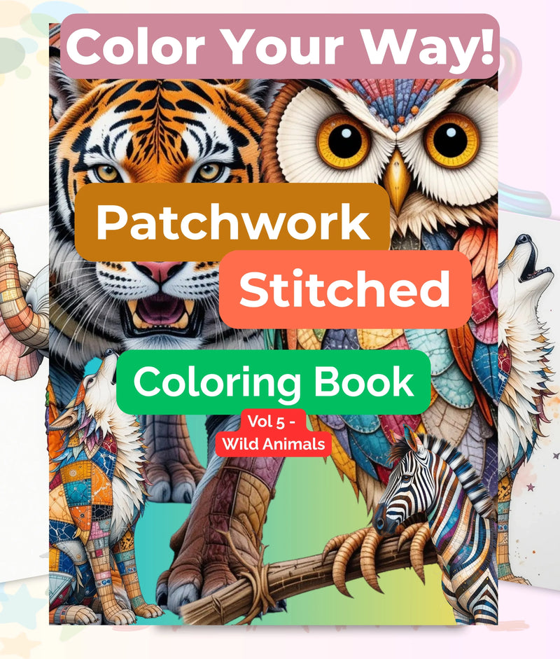 Patchwork Wild Animals Coloring Book Bundle - CraftNest - Digital Crafting and Art