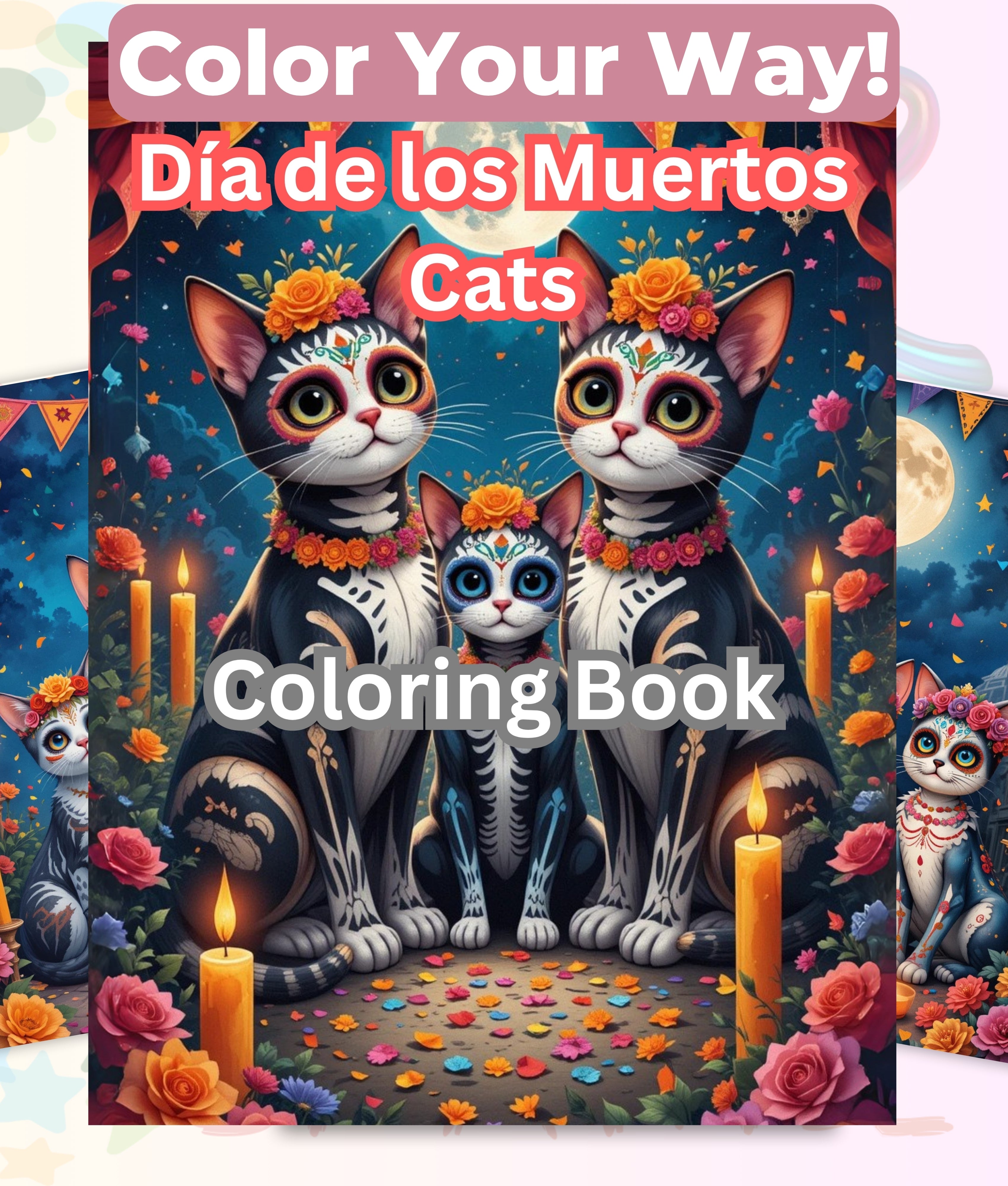 Dia de los Muertos Cats Coloring Book Bundle