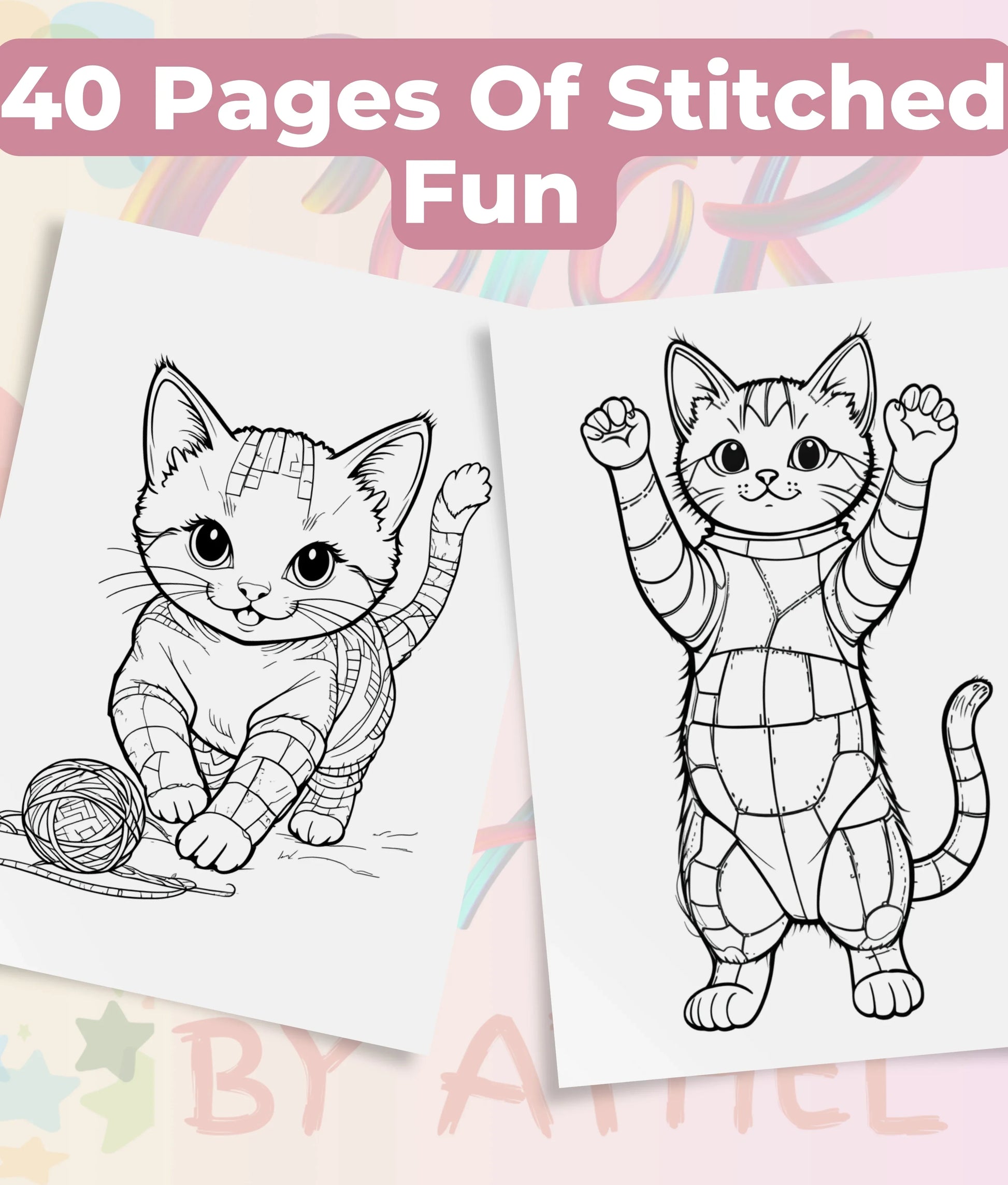 PatchworkStitched Cats Coloring Book Series Vol 6 - CraftNest - Digital Crafting and Art
