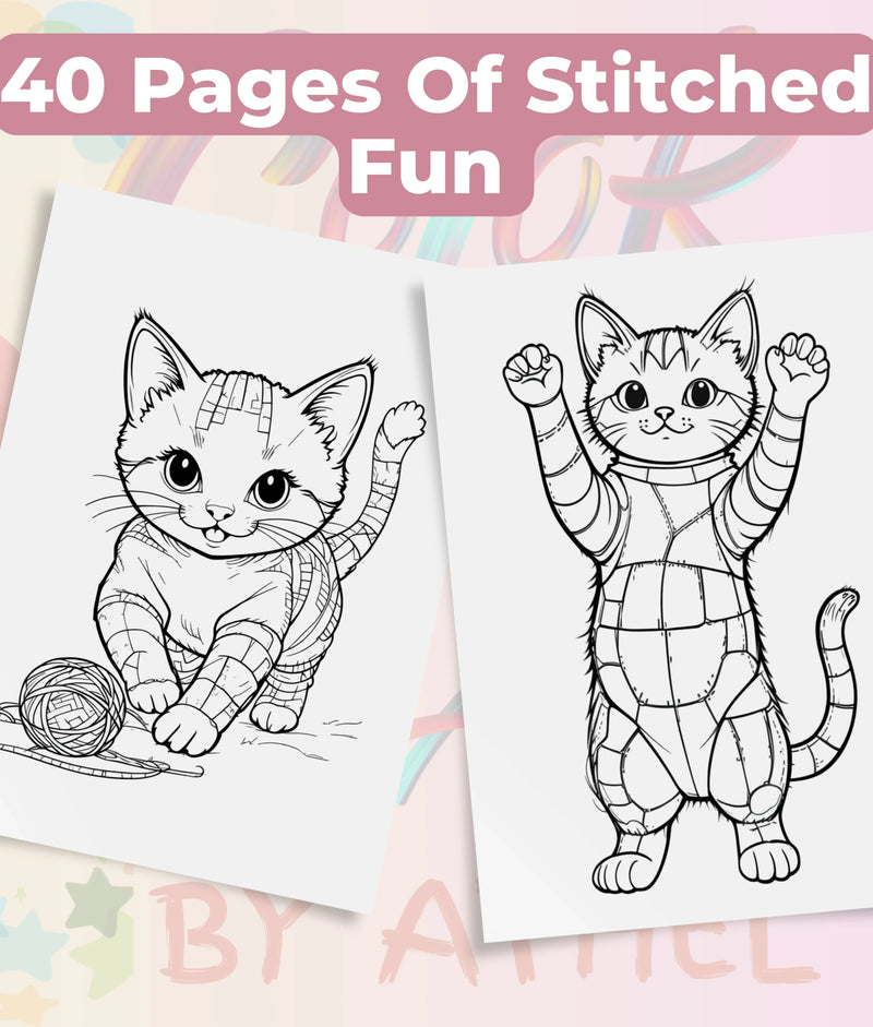 PatchworkStitched Cats Coloring Book Series Vol 6 - CraftNest - Digital Crafting and Art