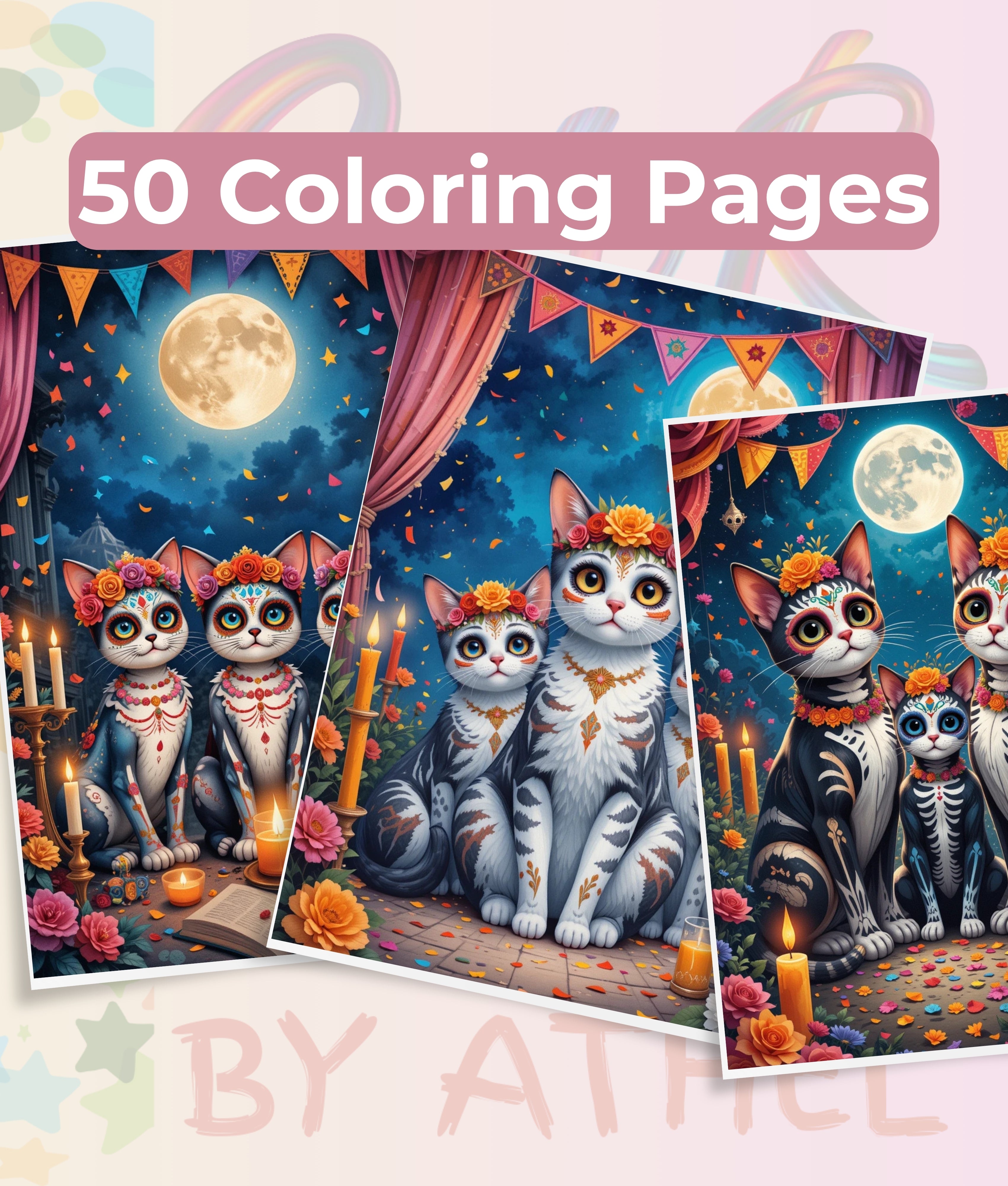 Dia de los Muertos Cats Coloring Book Bundle
