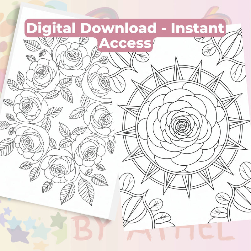 Rose Mandala Coloring Book Bundle - CraftNest - Digital Crafting and Art