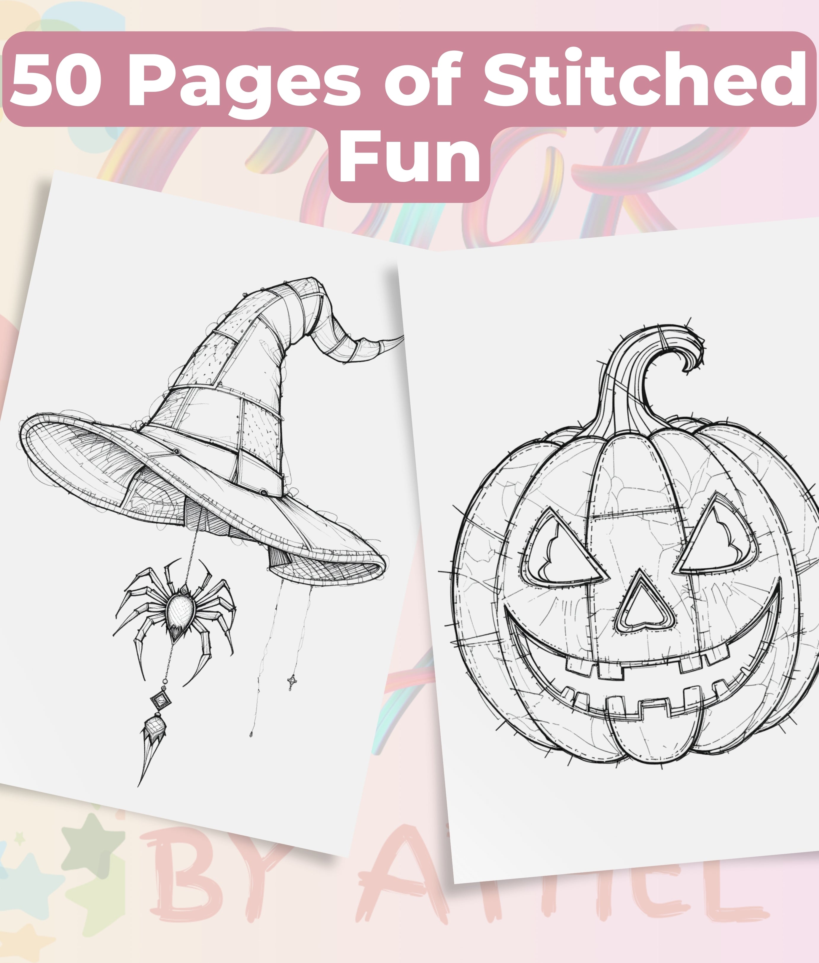 Halloween Patchwork Stitched Coloring Books Bundle Vol 2