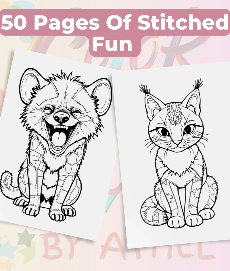 Patchwork Wild Animals Coloring Book Bundle - CraftNest - Digital Crafting and Art