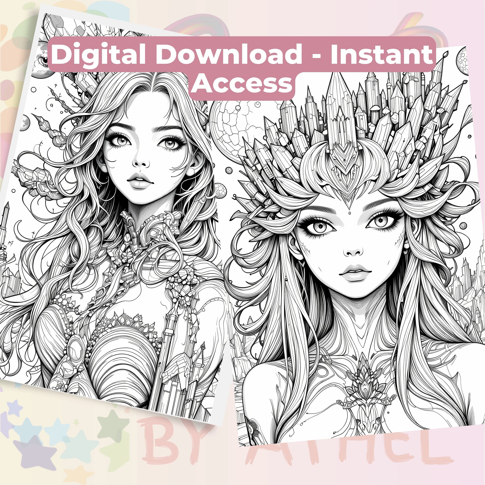 Fantasy Women Portraits Coloring Book Bundle - CraftNest - Digital Crafting and Art