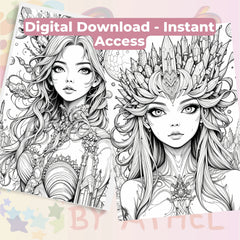 Fantasy Women Portraits Coloring Book Bundle - CraftNest - Digital Crafting and Art