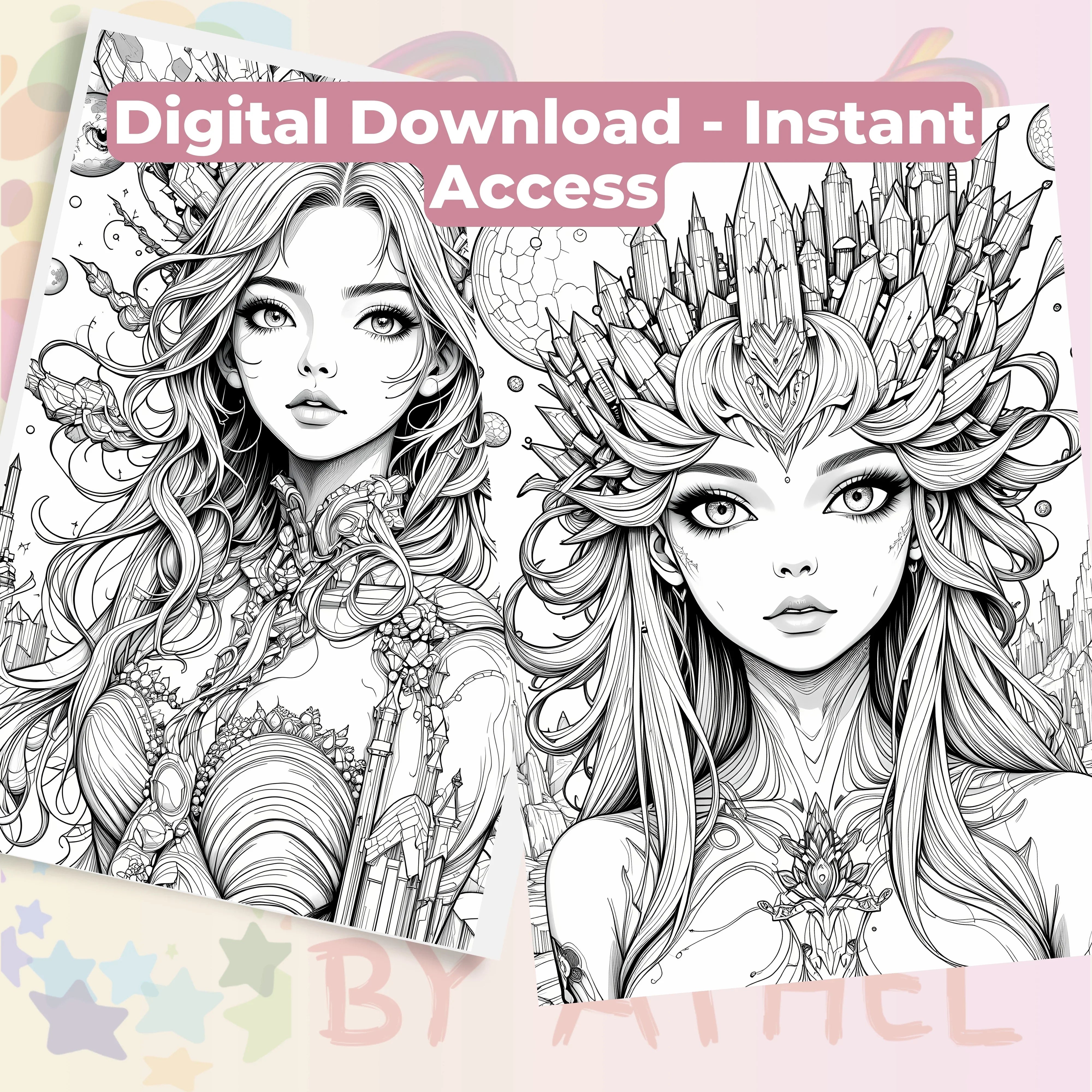 Fantasy Women Portraits Coloring Book Bundle - CraftNest - Digital Crafting and Art