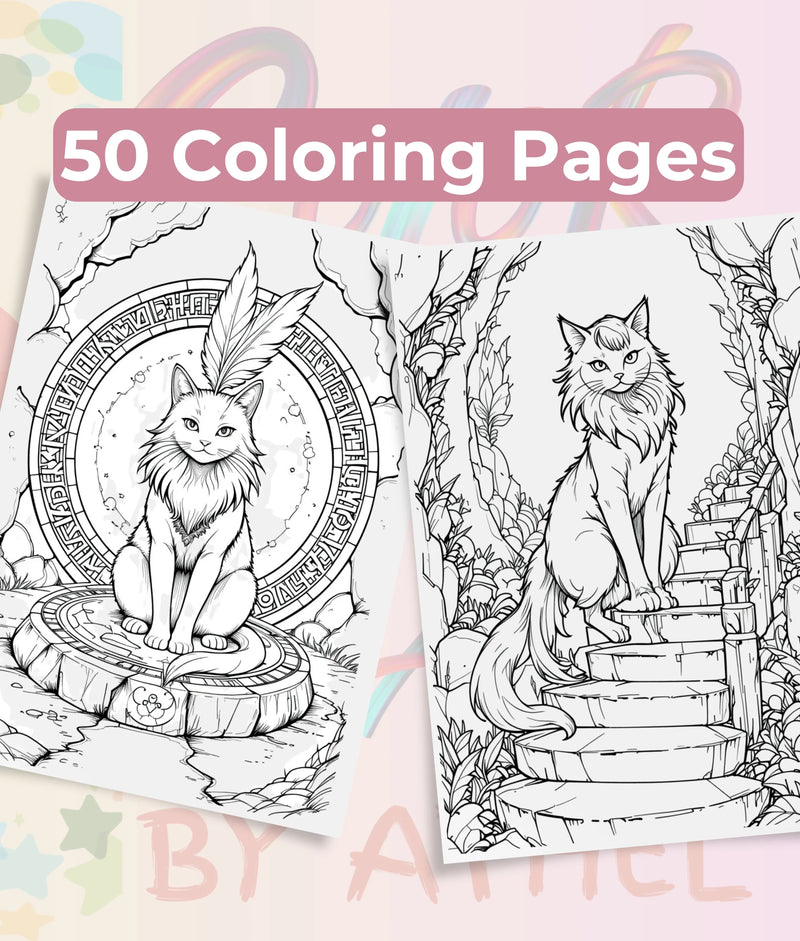 Majestic Enchanted Cats Coloring Book Bundle - CraftNest - Digital Crafting and Art